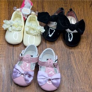 Pink black ivory baby girl formal dress shoes size 2 bows flowers 3-6 months